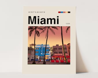 Miami Poster, Minimalistisch, Helvetica, Mid-Century Modern, Miami Reisedruck, Miami Florida Poster, Miami Wandkunst, Miami Druck, Florida Kunst