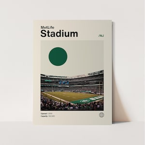 MetLife Stadium Poster, Jets Poster, Minimalist, Helvetica, Mid-Century Modern, Football Art, Football Stadium Poster, New York Jets, NYC