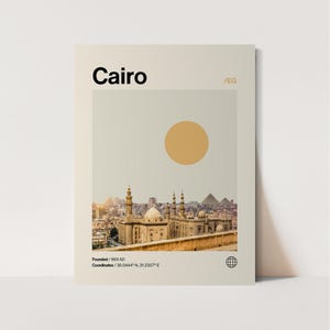 Póster de El Cairo, minimalista, Helvética, moderno de mediados de siglo, impresión de viaje a El Cairo, póster de Grecia, arte mural de El Cairo, impresión de El Cairo, Grecia