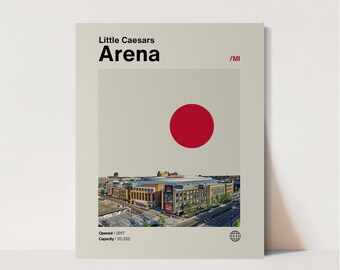Little Caesars Arena Poster, Pistons Poster, Minimalist, Helvetica, Mid-Century Modern, Basketball Art,  NBA, Detroit Pistons Print, Pistons