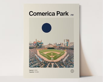 Comerica Park Poster, Tigers Poster, Minimalist, Helvetica, Mid-Century Modern, Baseball Art,  Baseball Stadium Poster, Detroit Tigers Art