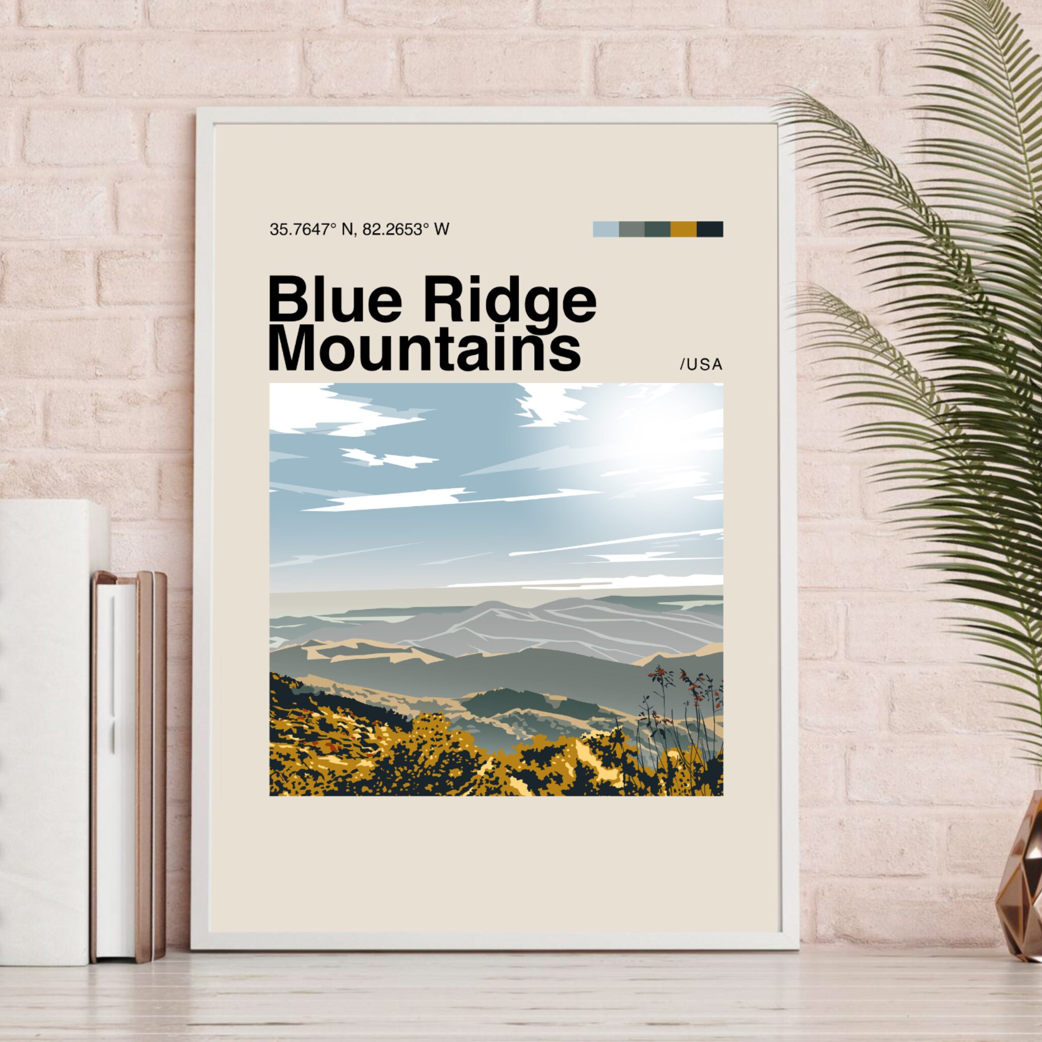Blue Ridge Poster Blue Ridge Poster, Minimalist, Helvetica, Mid-century Modern, Blue ...