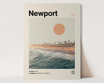 Newport Poster, Minimalist, Helvetica, Mid-Century Modern, Newport Travel Print, Newport Wall Art, Newport California Print, Newport Beach