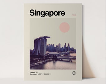 Plakat Singapur, Minimalistyczny, Helvetica, Mid-Century Modern, Wydruk Podróży Singapuru, Sztuka Ścienna Singapuru, Sztuka Singapuru, Sztuka Domowa
