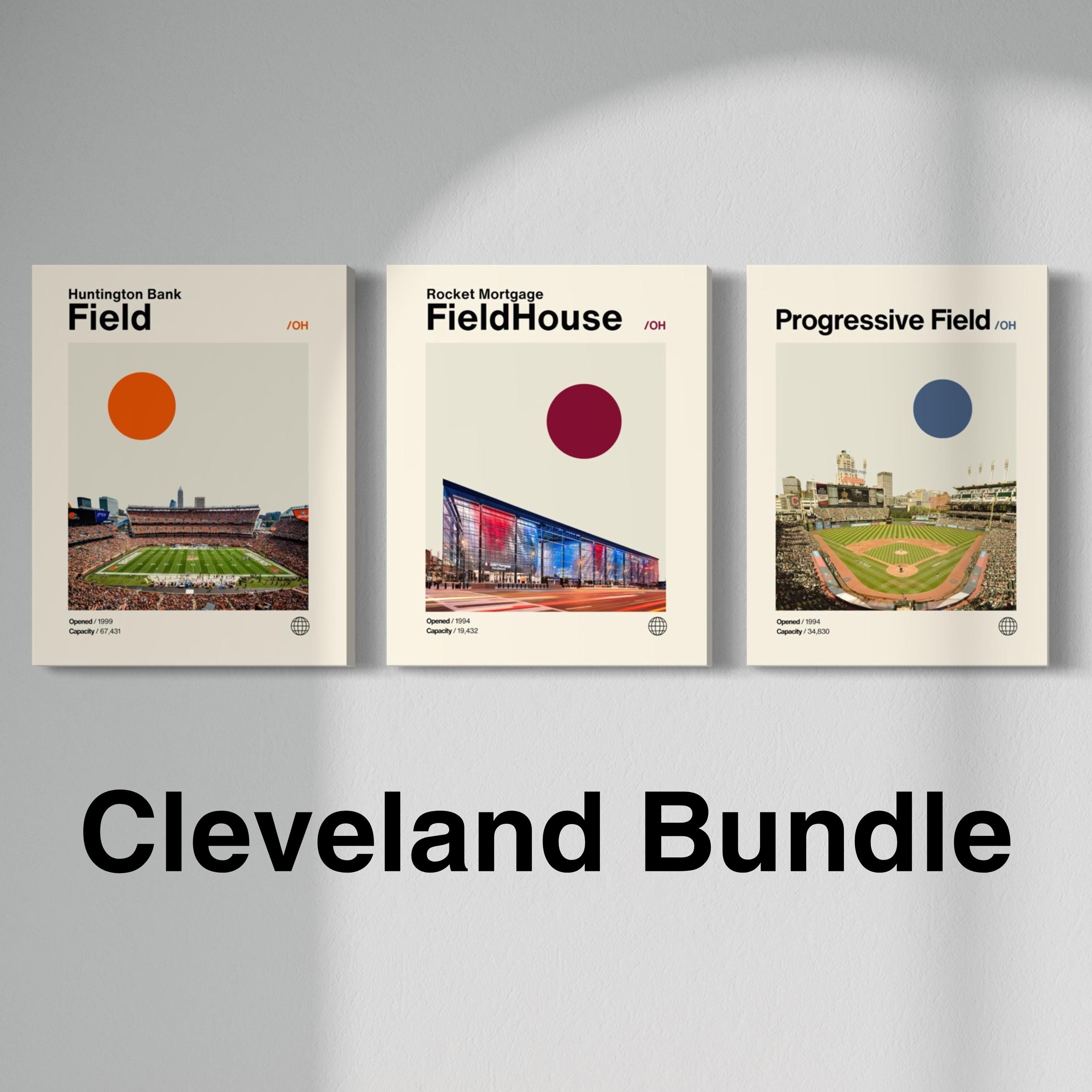 Cleveland Sports Art Bundle Poster, Huntington Bank Field, Progressive Field, Rocket Mortgage FieldHouse, Browns, Cavs, Guardians, Modern