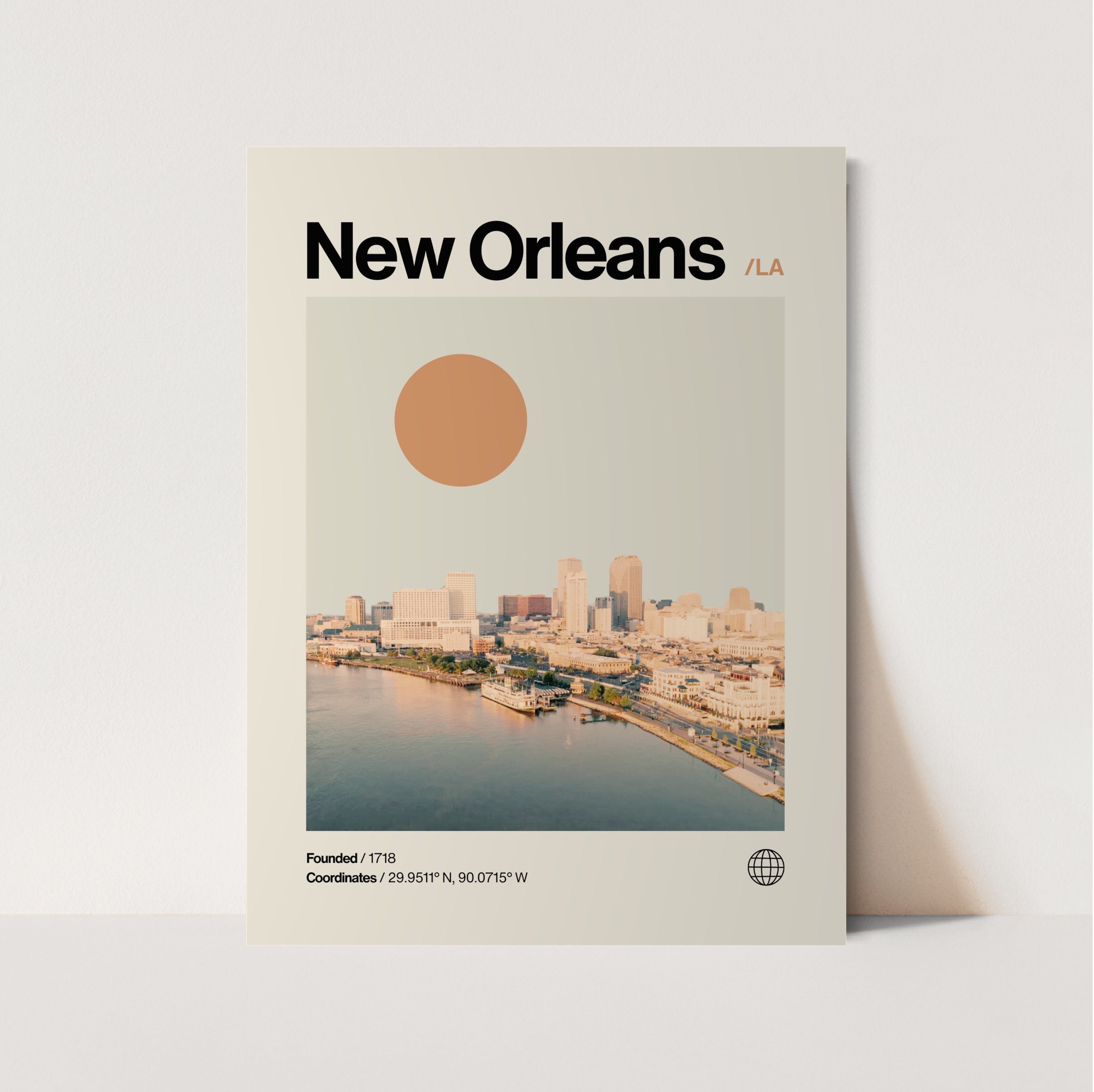 Cartel de Nueva Orleans, Minimalista, Helvética, Moderno de mediados de siglo, Impresión de viajes de Nueva Orleans, Arte de la pared de Nueva Orleans, Arte de Nueva Orleans, Arte de la casa