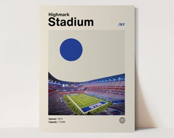Highmark Stadium Poster, Bills Poster, Minimalist, Helvetica, Mid-Century Modern, Football Art,  Football Stadium Poster, Buffalo Bills Art