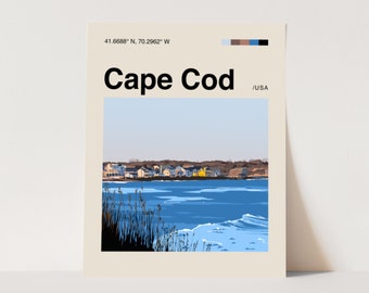 Cape Cod Beach Poster, minimalistisch, Helvetica, Mid-Century Modern, Cape Cod Reisedruck, Cape Cod Poster, Strand Wandkunst, Strandhaus Kunst