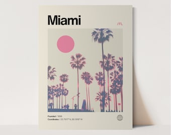 Miami Poster, Minimalist, Helvetica, Mid-Century Modern, Miami Travel Print, Miami Wall Art, Miami Florida Art, House Art, Florida Beach Art