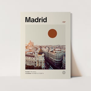 Póster de Madrid, minimalista, Helvética, estilo moderno de mediados de siglo, impresión de viaje a Madrid, arte mural de Madrid, arte de Madrid, España, arte para el hogar, Madrid, España
