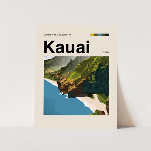 Kauai Poster, Kauai Wall Art, Minimalist, Helvetica, Mid-Century Modern, Kauai Hawaii Art, Kauai Wall Art, Napali Coast Art, Napali Coast