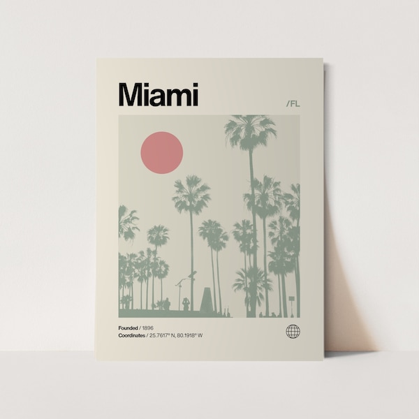 Miami Poster, Minimalist, Helvetica, Mid-Century Modern, Miami Travel Print, Miami Wall Art, Miami Florida Art, Miami Monochromatic Art