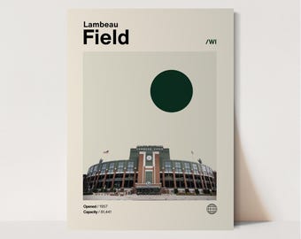 Lambeau Field Poster, Packers Poster, Minimalist, Helvetica, Mid-Century Modern, Football Art,  Football Stadium Poster