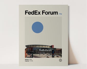FedEx Forum Poster, Grizzlies Poster, Minimalist, Helvetica, Mid-Century Modern, Basketball Art,  NBA, Memphis Grizzlies, Grizzlies Arena
