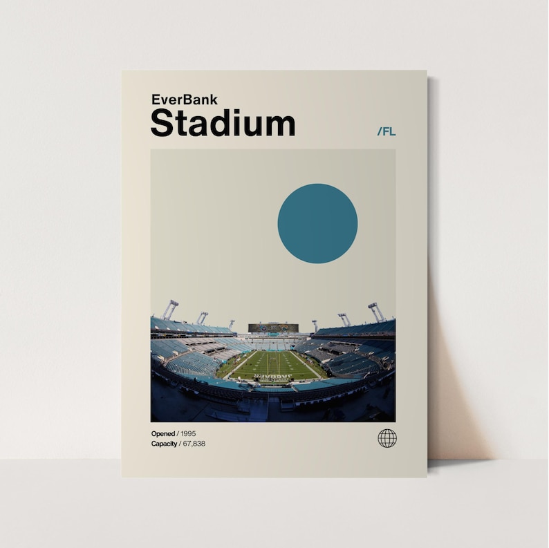 Everbank Stadium Poster, Jaguars Poster, Minimalist, Helvetica, Mid ...