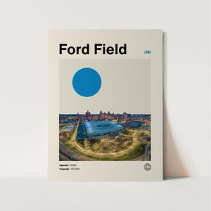 Ford Field Poster, Lions Poster, Minimalist, Helvetica, Mid-Century Modern, Football Art,  Football Stadium Poster, Detroit Lions Poster
