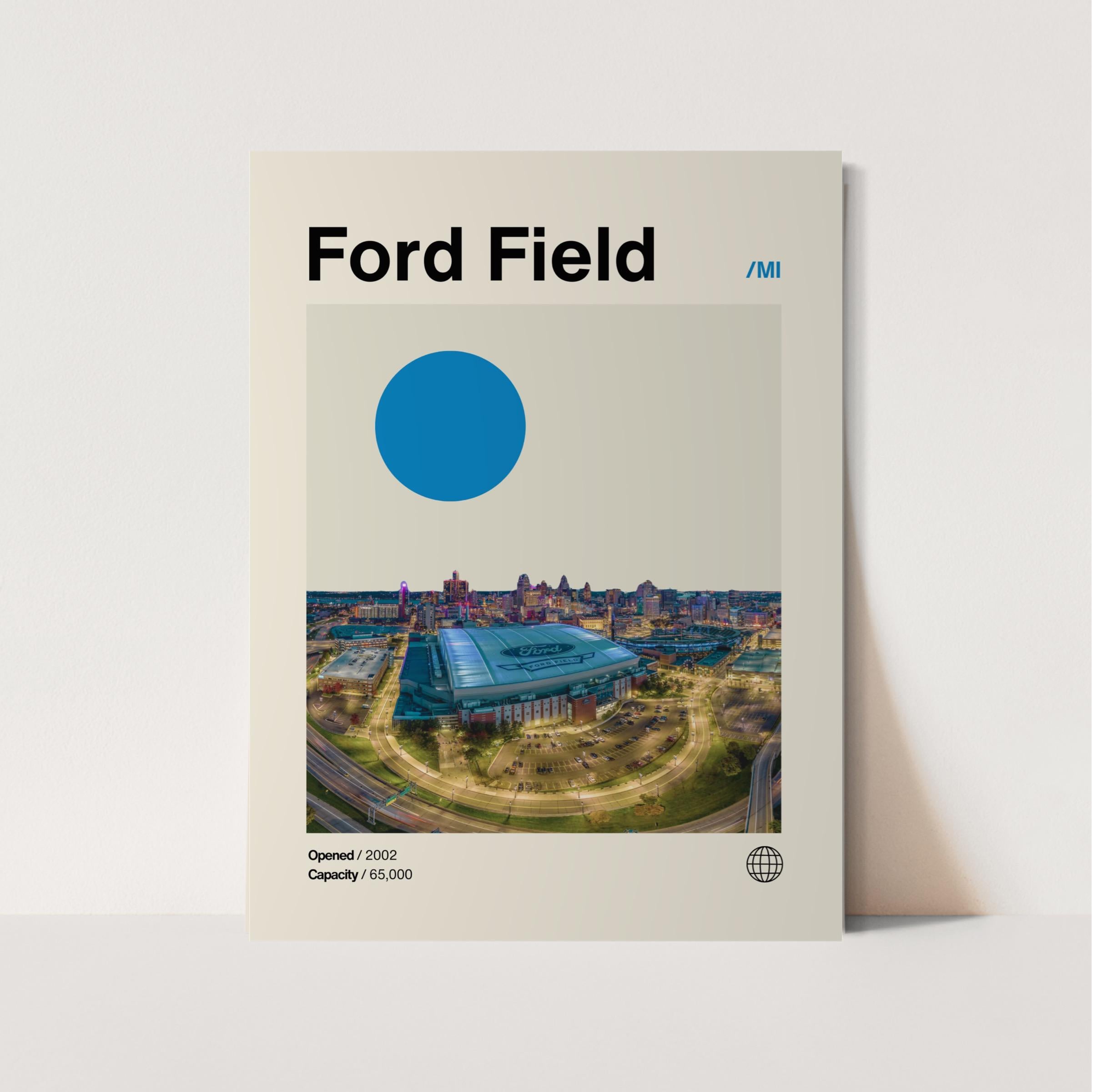 Ford Field Poster, Lions Poster, Minimalist, Helvetica, Mid-Century Modern, Football Art,  Football Stadium Poster, Detroit Lions Poster
