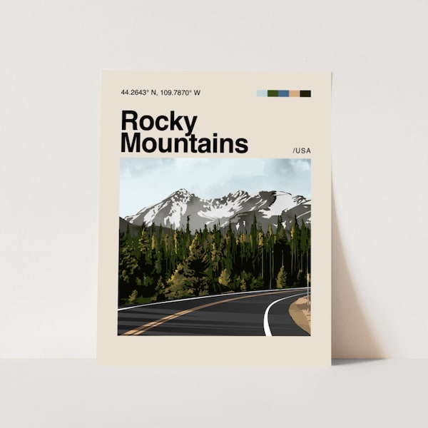 Rocky Mountain Poster, Minimalist, Helvetica, Mid-Century Modern, Rocky Mountain Travel Print, Rocky Mountain Wall Art, Rockies Art