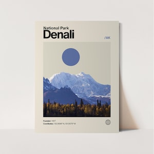 Denali Poster, Minimalist, Helvetica, Mid-Century Modern, Denali Travel Print, Alaska Poster, Denali Wall Art, Denali Alaska Print