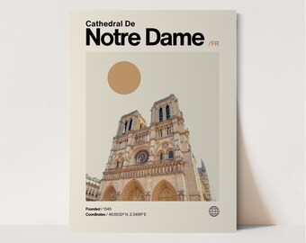 Cathedral De Notre Dame Poster, Minimalist, Helvetica, Mid-Century Modern, Cathedral De Notre Dame Travel Print, Cathedral De Notre Dame Art