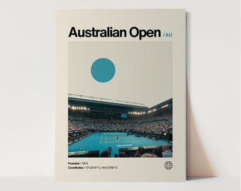 Australian Open Poster, Minimalist, Helvetica, Mid-Century Modern, Australian Open Tennis Print, Australian Open Wall Art, Australian Open