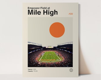 Mile High Stadium Poster, Broncos Poster, Minimalist, Helvetica, Mid-Century Modern, Football Art,  Football Stadium Poster, Denver Broncos