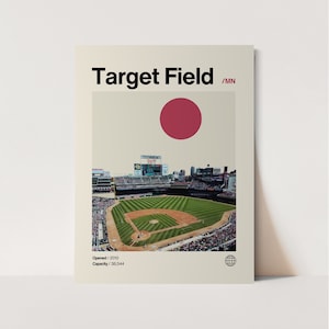 Target Field Poster, Twins Poster, Minimalist, Helvetica, Mid-Century Modern, Baseball Art,  Baseball Stadium Poster, Minnesota Twins Poster