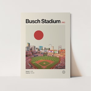 Affiche du stade Busch, affiche des cardinaux, minimaliste, Helvetica, moderne Mid-Century, art de baseball, affiche du stade de baseball