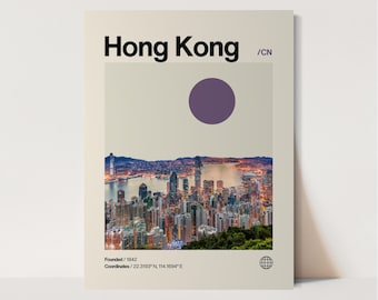 Hong Kong Poster, Minimalist, Helvetica, Mid-Century Modern, Hong Kong Travel Print, China Poster, Hong Kong Wall Art, Hong Kong China Print