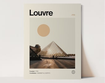 Louvre Poster, Minimalist, Helvetica, Mid-Century Modern, Louvre Travel Print, Louvre Wall Art, Louvre France Art, House Art, Paris Art