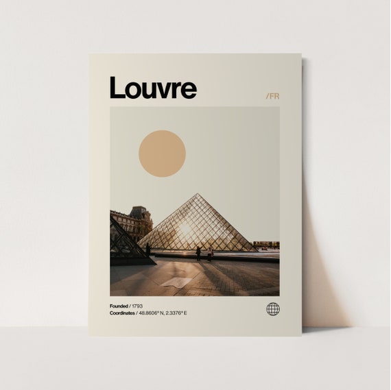Louvre Poster, Minimalist, Helvetica, Mid-Century Modern, Louvre Travel Print, Louvre Wall Art, Louvre France Art, House Art, Paris Art