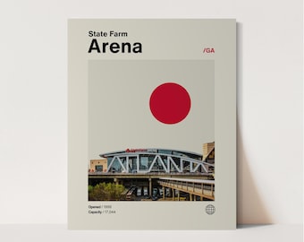 State Farm Arena Poster, Hawks Poster, Minimalist, Helvetica, Mid-Century Modern, Basketball Art, NBA, Atlanta Hawks, Atlanta Hawks Poster