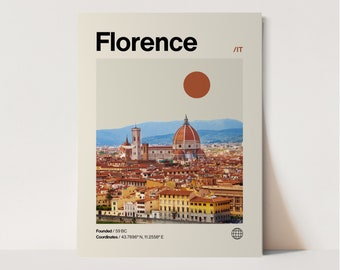Póster de Florencia, minimalista, Helvética, estilo moderno de mediados de siglo, impresión de viaje a Florencia, arte mural de Florencia, arte de Florencia, Italia, arte en el hogar, Italia
