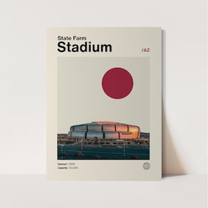 Póster del estadio de State Farm, póster de los Cardinals, minimalista, Helvética, arte moderno de mediados de siglo, arte de fútbol, póster del estadio de fútbol, NFL de Arizona