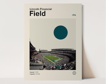 Lincoln Financial Field Poster, Eagles Poster, Minimalist, Mid-Century Modern, Football Art,  Football Stadium Poster, Philadelphia