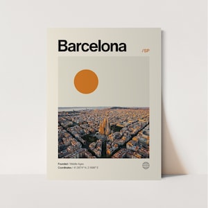 Póster de Barcelona, minimalista, Helvética, estilo moderno de mediados de siglo, impresión de viajes a Barcelona, arte mural de Barcelona, arte de Barcelona, España, arte de la casa