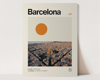 Barcelona Poster, Minimalist, Helvetica, Mid-Century Modern, Barcelona Travel Print, Barcelona Wall Art, Barcelona Spain Art, House Art