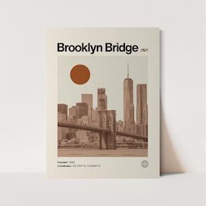 Brooklyn Bridge Poster, minimalistisch, Helvetica, Mid-Century Modern, Brooklyn Bridge Reisedruck, Brooklyn Bridge Monochrome Art, NYC Kunst