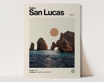 Cabo San Lucas Poster, Minimalist, Helvetica, Mid-Century Modern, Cabo San Lucas Travel Print, Cabo San Lucas Wall Art, Cabo San Lucas Print