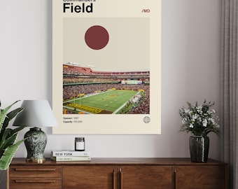 Washington Commanders Stadium Poster, Commanders Poster, Minimalist, Helvetica, Mid-Century Modern, Football Art,  Football Stadium Poster