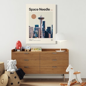 Space Needle Poster, Minimalist, Helvetica, Mid-Century Modern, Space Needle Travel Print, Space Needle Wall Art, Space Needle Art,