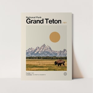 Grand Teton Poster, Minimalist, Helvetica, Mid-Century Modern, Grand Teton Travel Print, Grand Teton Wall Art, Grand Teton Wyoming Print