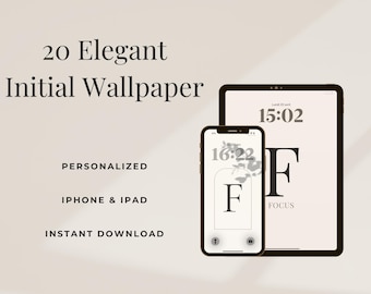 Paquete de fondos de pantalla elegantes con la inicial F, 20 fondos neutros personalizados para iPhone y iPad, descarga instantánea.