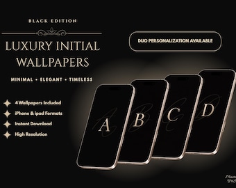 Black Edition Signature Initial Wallpaper Pack | Lyxiga minimalistiska iPhone-bakgrunder | Elegant monogramestetik | Duo-anpassning