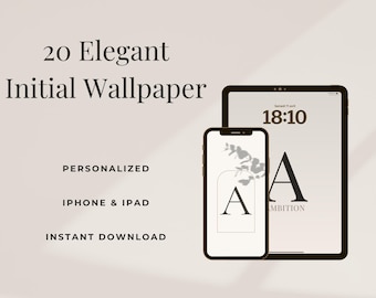 Paquete de fondos de pantalla elegantes con la inicial A, 20 fondos neutros personalizados para iPhone y iPad, descarga instantánea.