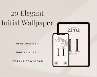 Elegant Initial H Wallpaper Pack, 20 Personalized Neutral Backgrounds for iPhone & iPad, Instant Download