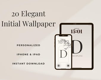 Elegant Initial D Wallpaper Pack, 20 Personalized Neutral Backgrounds for iPhone & iPad, Instant Download