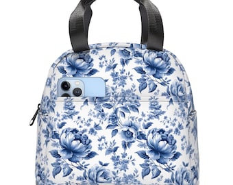 Sac à lunch isotherme à motif floral chinois : fourre-tout à fermeture éclair pour femme