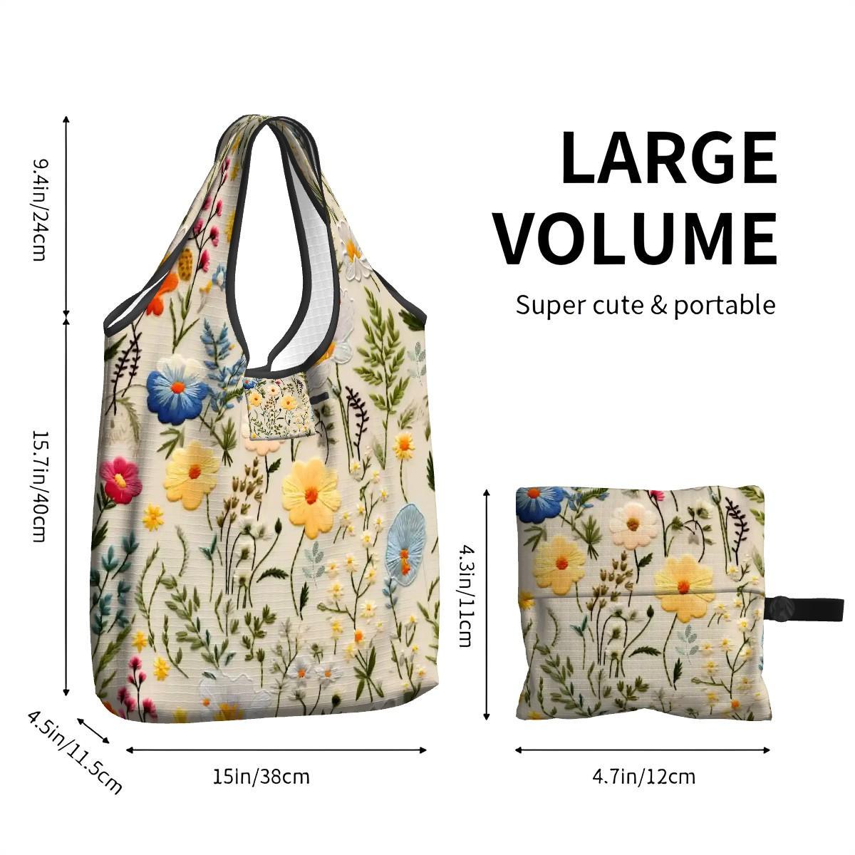 Grand Sac Fourre-tout En Toile Florale / Sac à Provisions