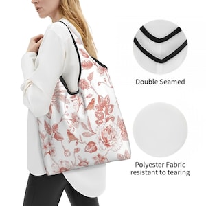 Toile Chinoiserie Folding Reusable Grocery Bags Waterproof Eco Friendly Reusable Market Bag, Gift for Her